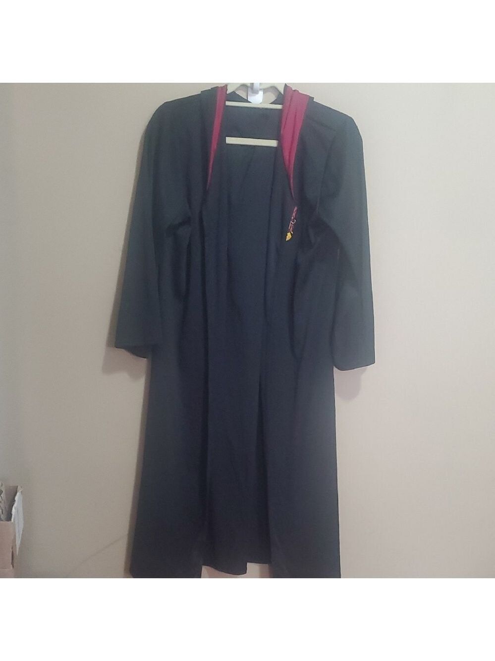 Harry Potter Black Hooded Long Cape/coat with Maroon Trim One Size